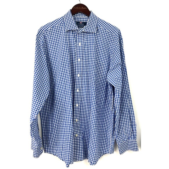 Vineyard Vines Mens Shirt Sz XL Cooper Fit Gingham Blue Check Performance 1134H4 - Picture 4 of 11